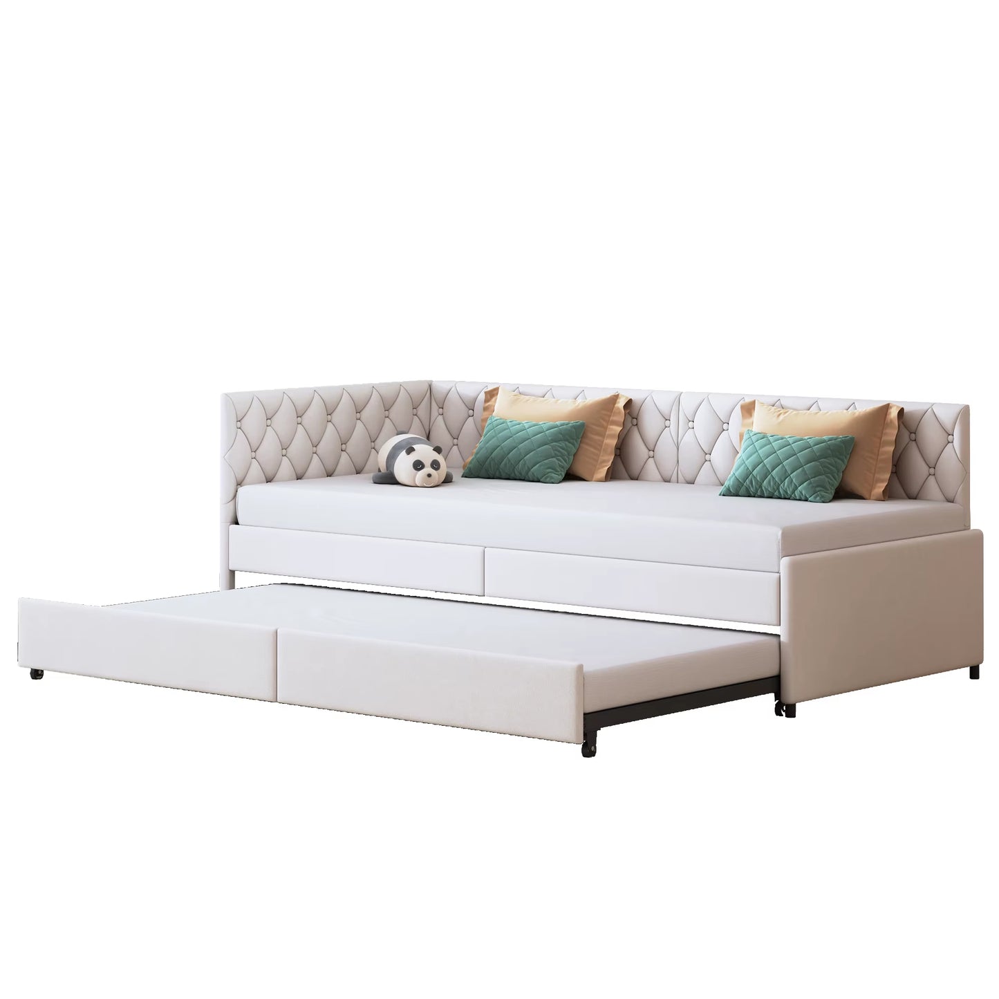 Canapé convertible 1 place en velours beige avec lit multifonction