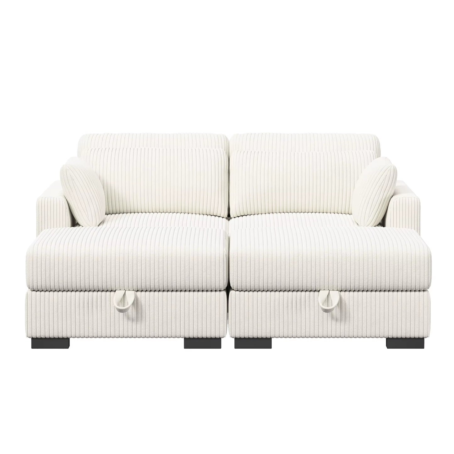 Canapé modulable convertible en velours côtelé beige avec ottoman