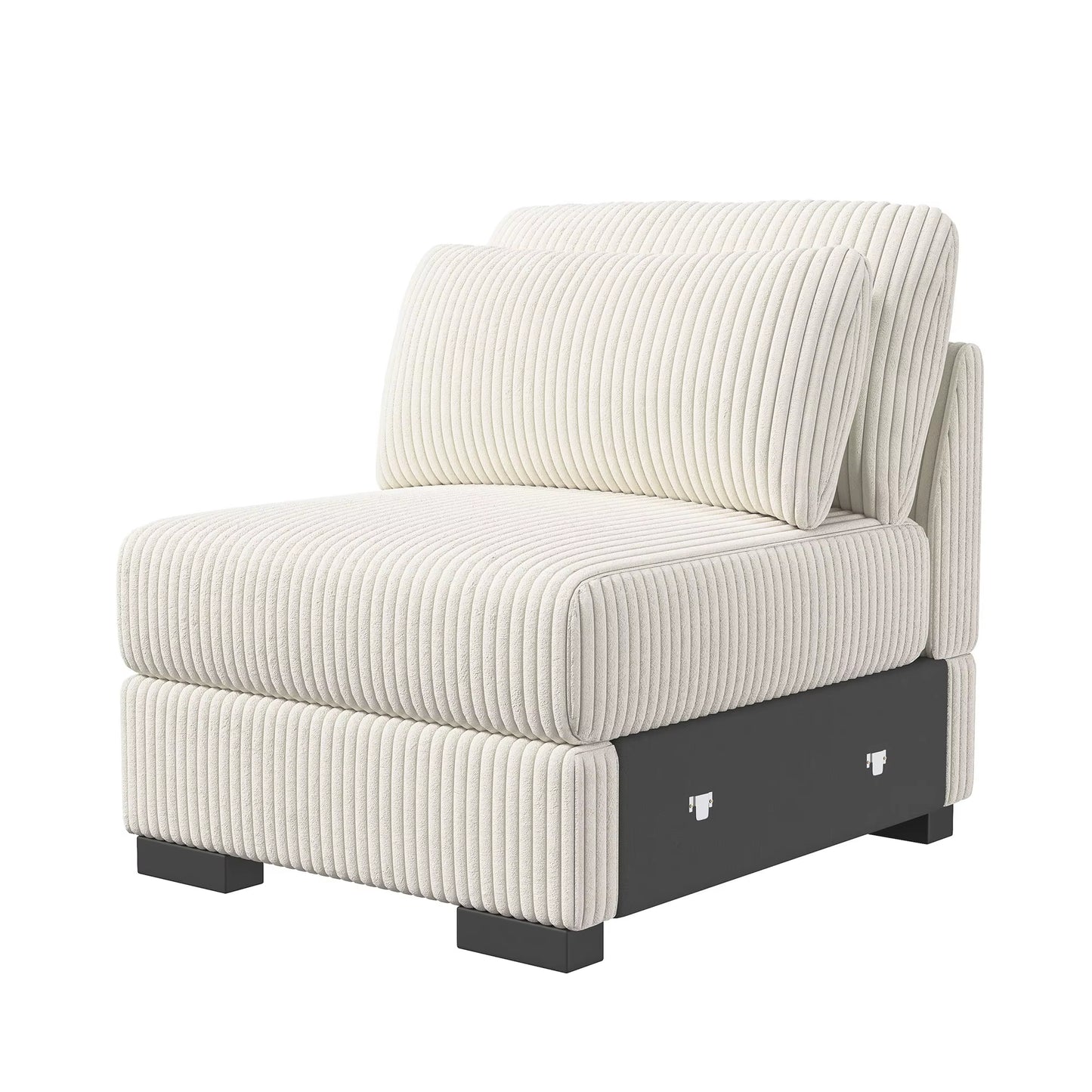Canapé modulable convertible en velours côtelé beige avec ottoman