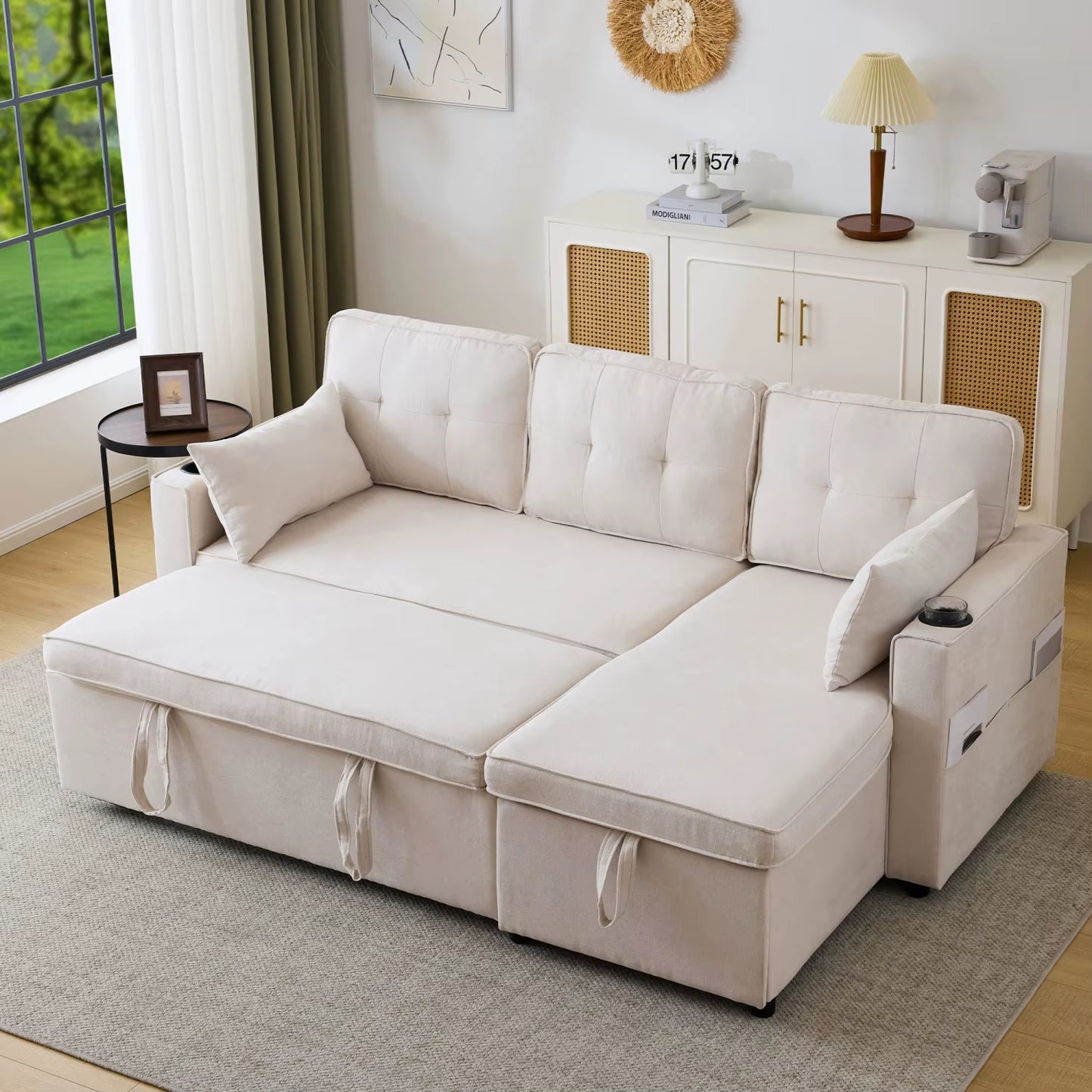 Canapé d’angle de luxe avec rangement, style italien avec méridienne