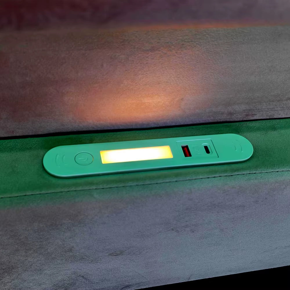 Lit enfant rembourré 90x200 cm avec LED, veilleuse, USB, étagère, rangement hydraulique
