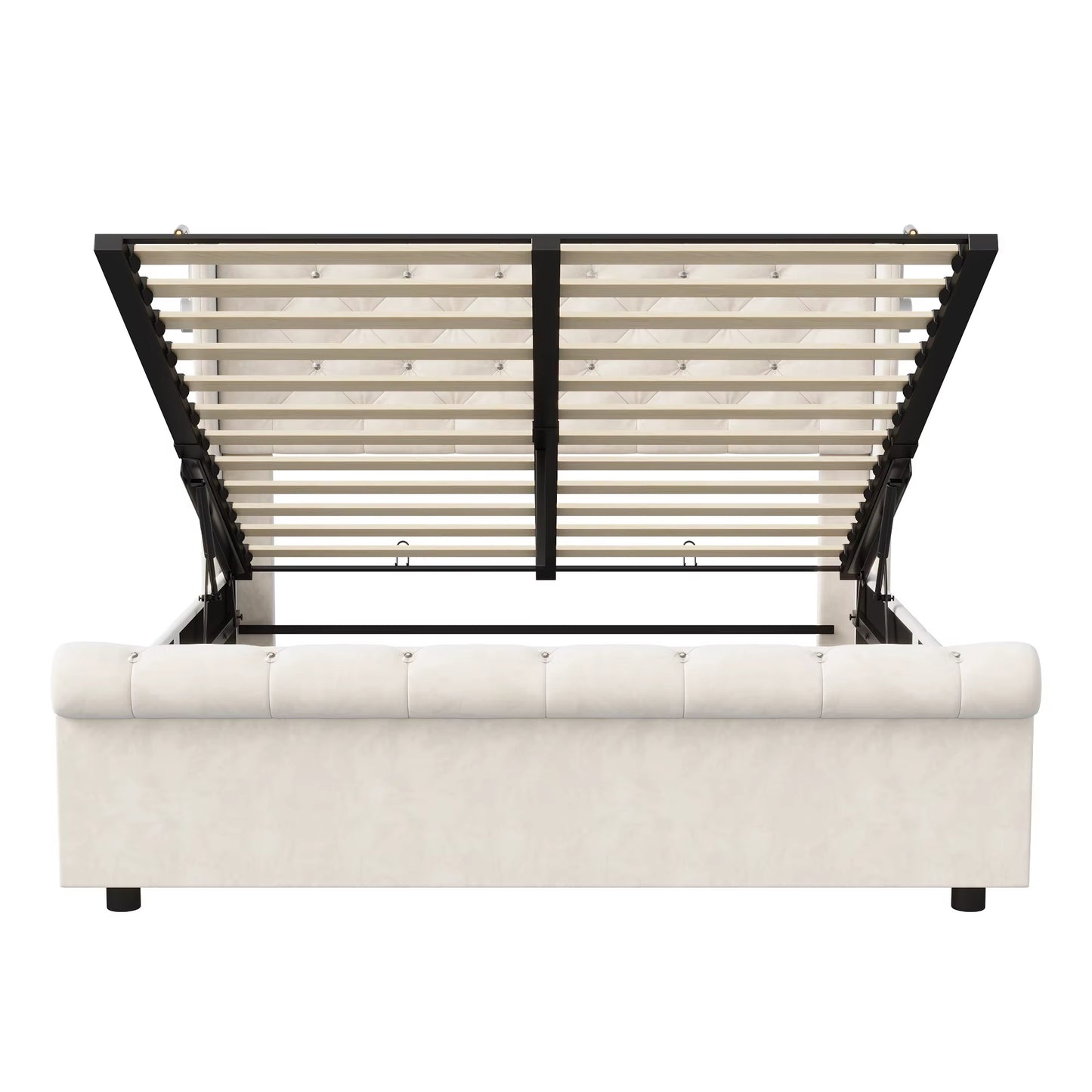 Cadre de lit velours hydraulique 140x190 cm avec 2 lampes de lecture et rangement en bois