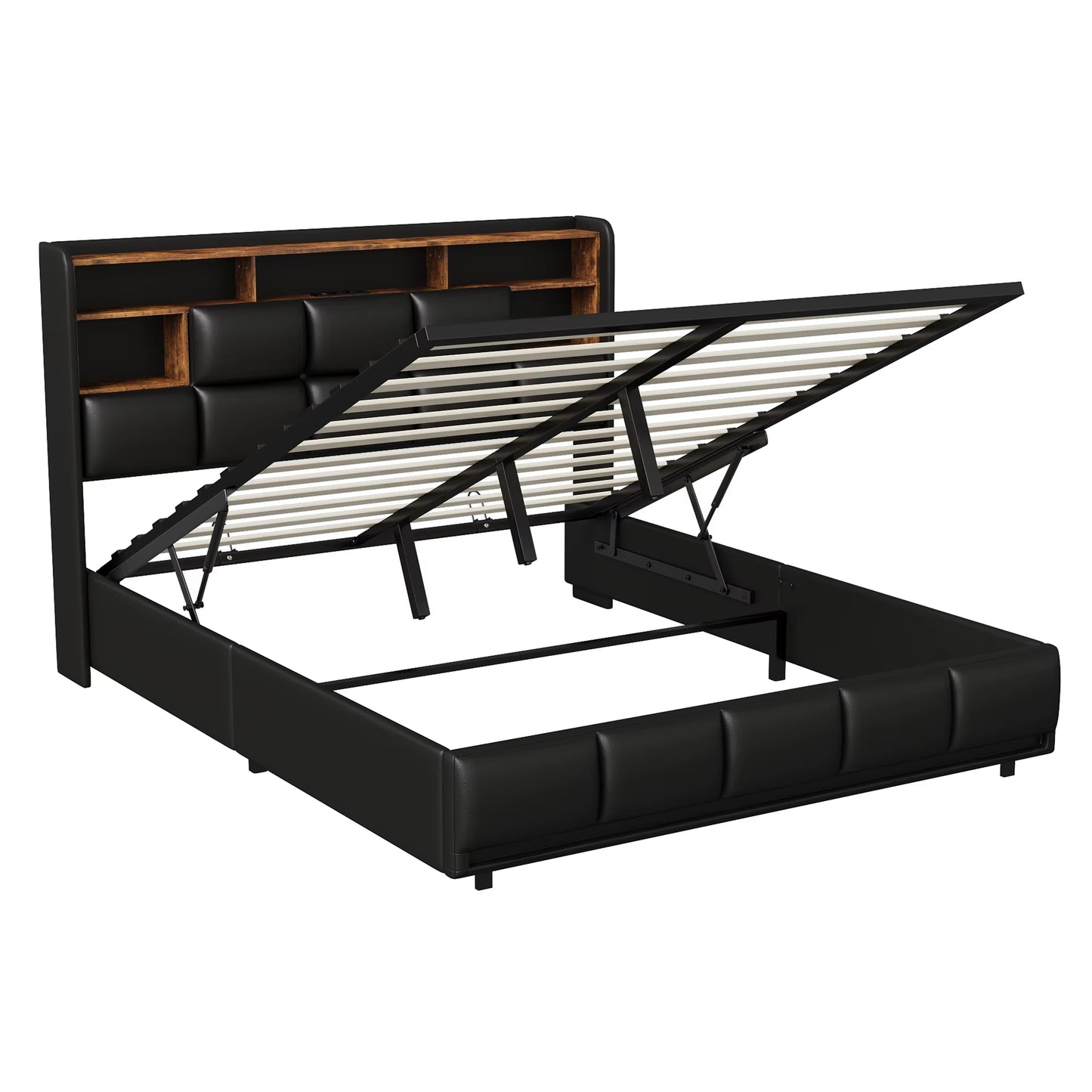 Lit rembourré PU avec rangement hydraulique 160x200 cm, LED et USB