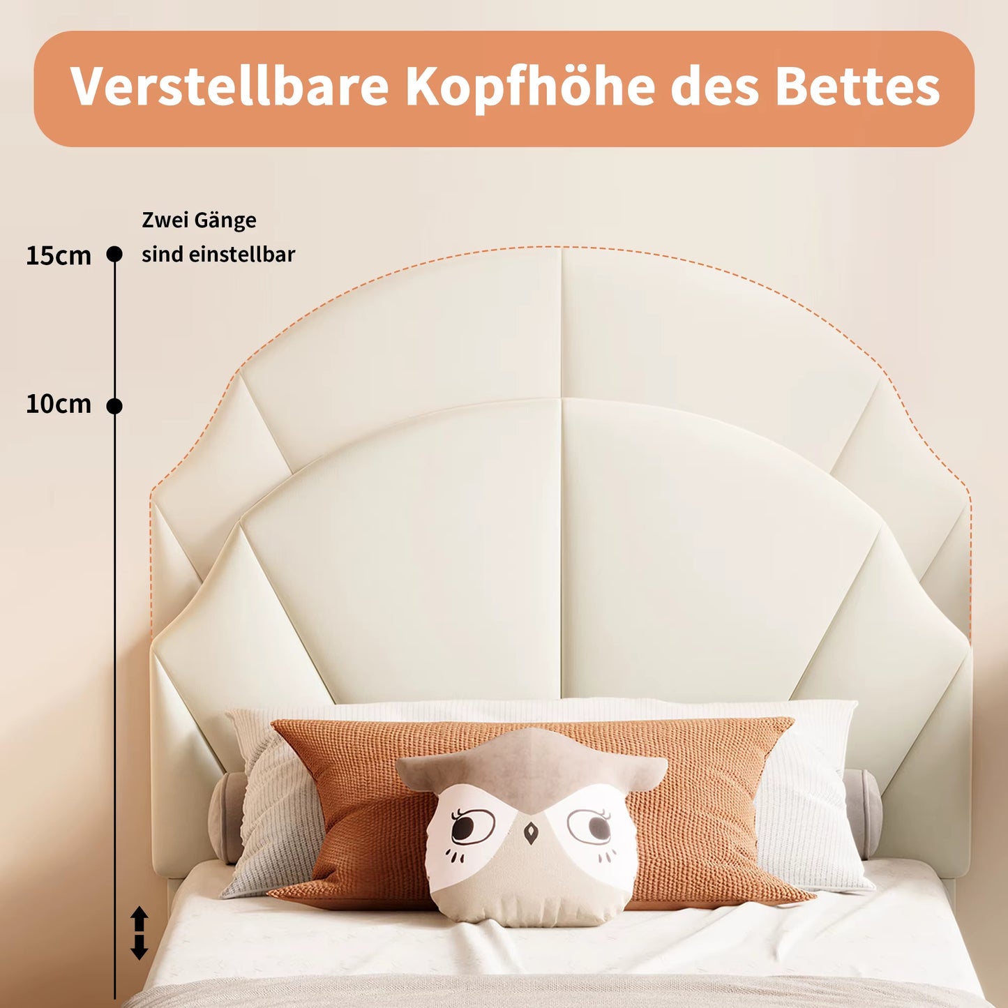Lit enfant 90x200 cm velours avec tête réglable pour garçons et filles