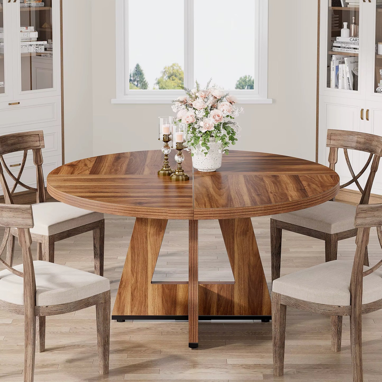 Table à manger ronde style ferme, petite table cuisine 47" pour 4