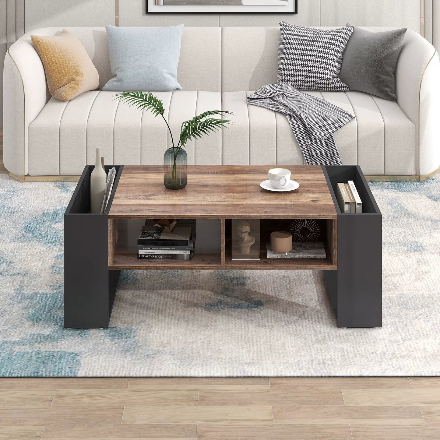 Table de canapé moderne avec tiroirs sans poignée et rangement double face