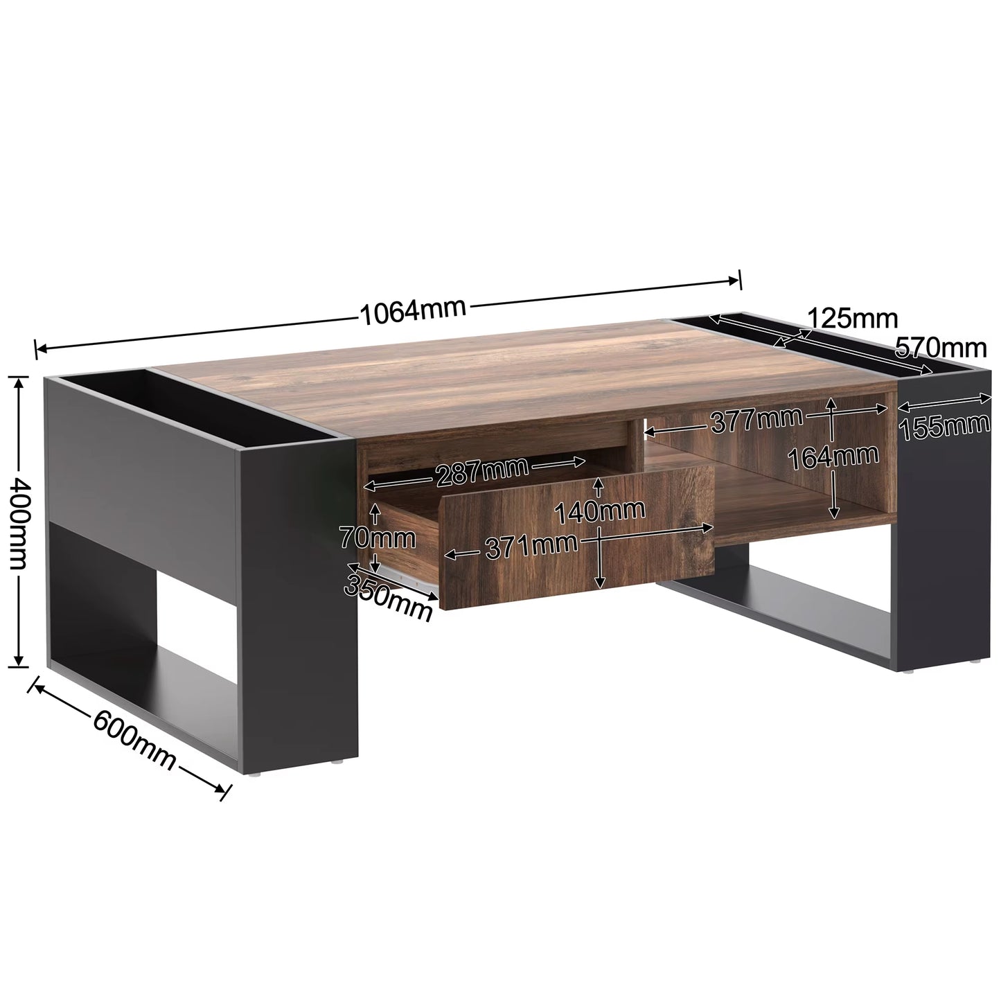 Table de canapé moderne avec tiroirs sans poignée et rangement double face