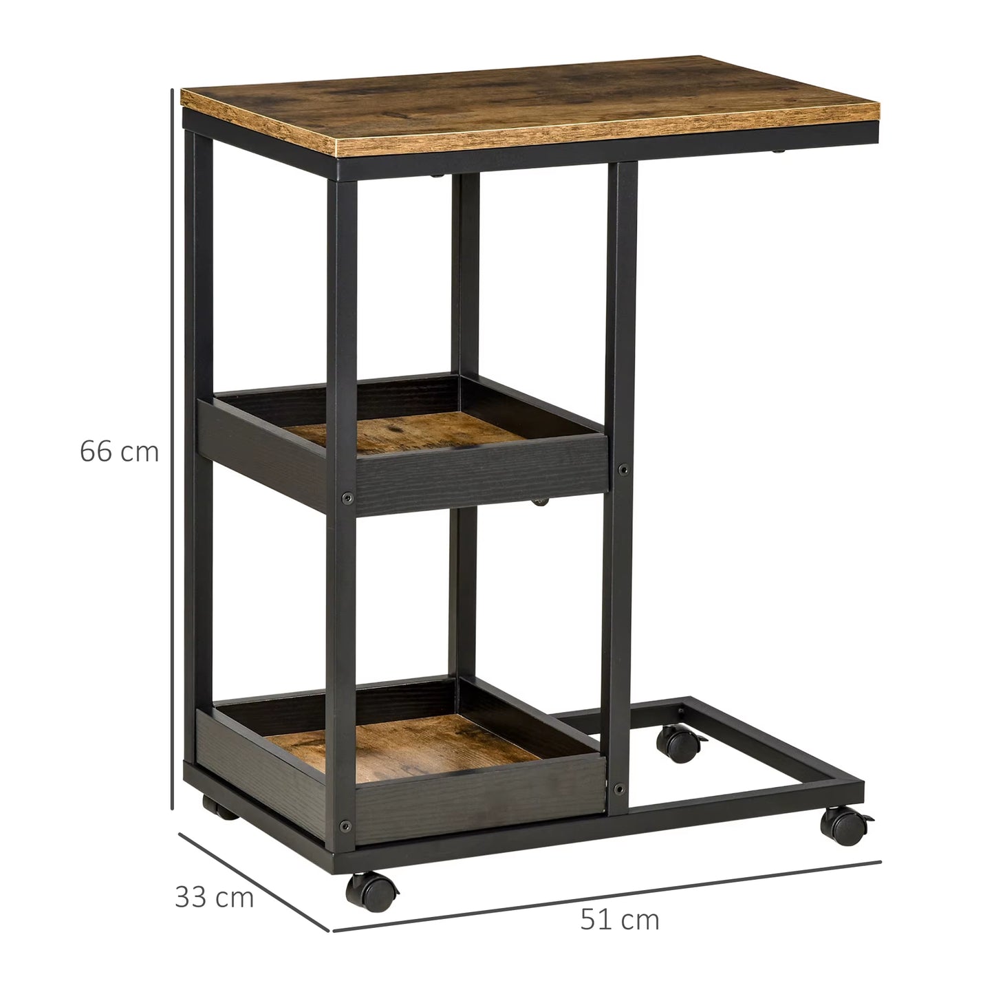 Table d'appoint marron foncé avec roulettes 51x33x66 cm, mobile et pratique