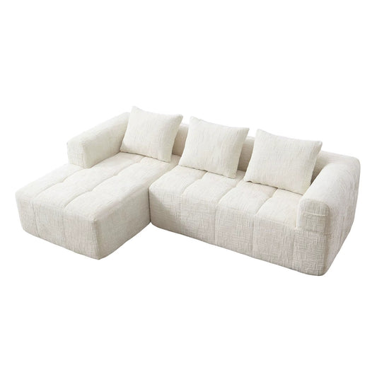 Canapé d’angle 3 places modulable en chenille douce avec méridienne