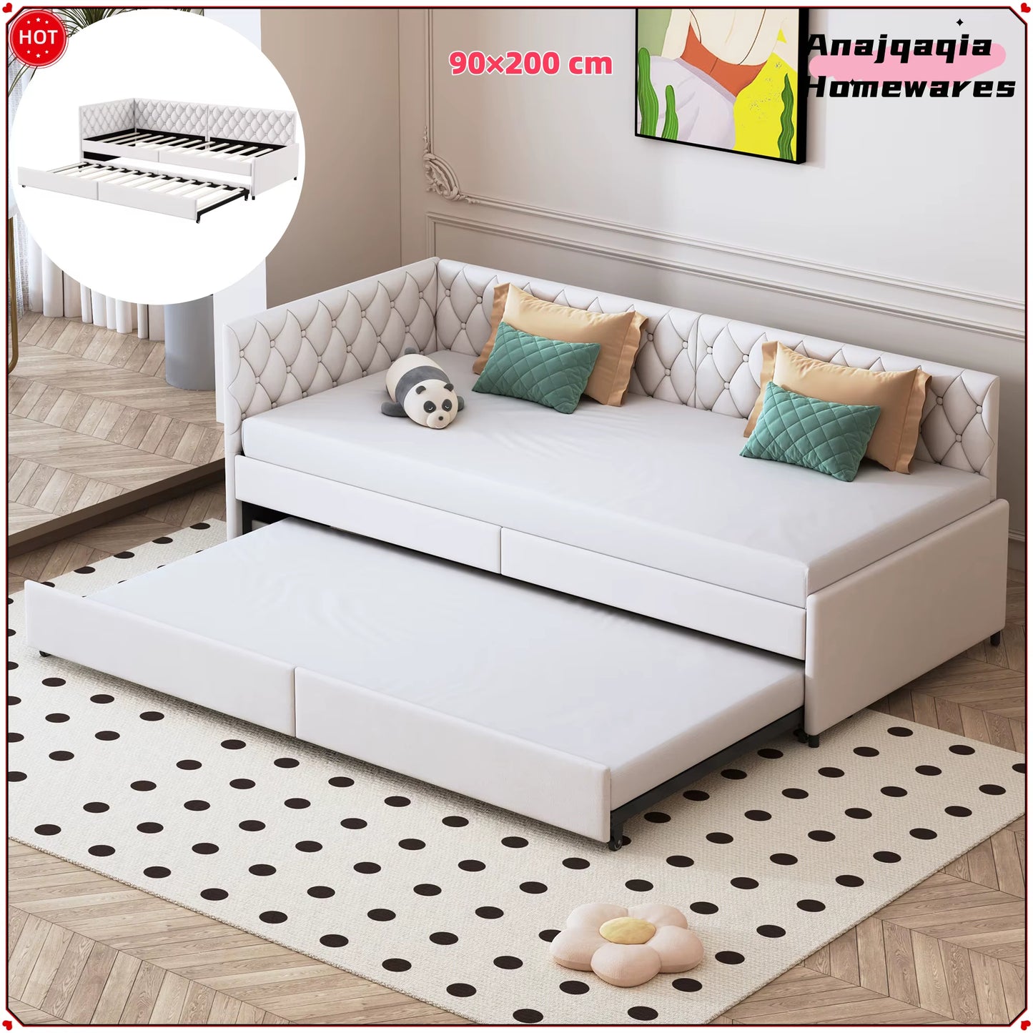 Canapé convertible 1 place en velours beige avec lit multifonction