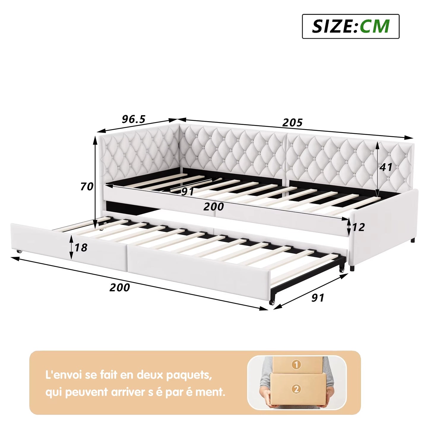 Canapé convertible 1 place en velours beige avec lit multifonction