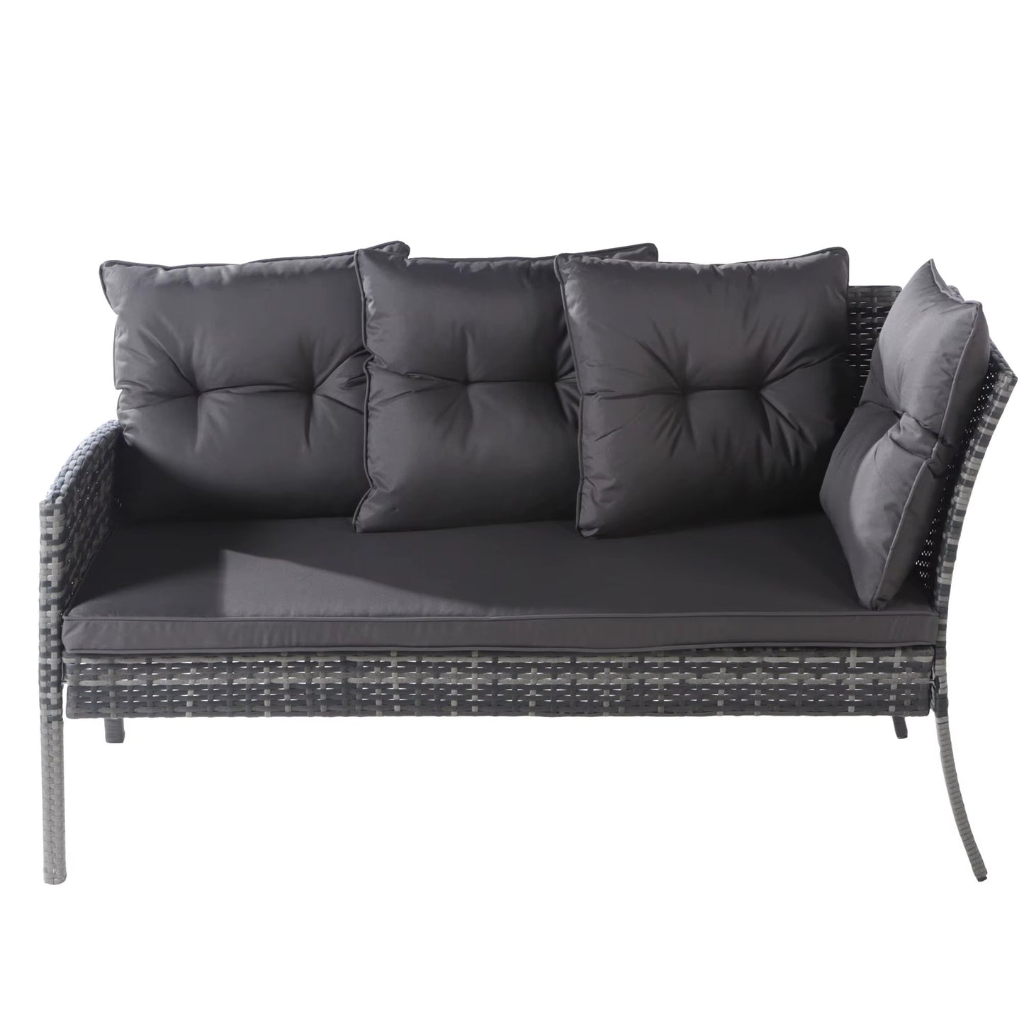 Ensemble mobilier jardin en rotin 7 places avec canapé, table, coussins