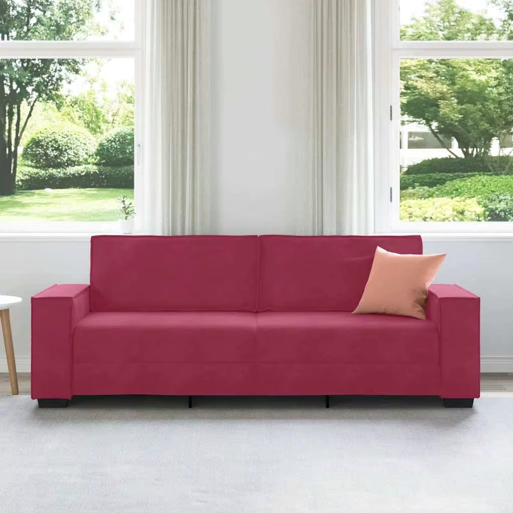 Canapé 3 places 180 cm Bordeaux en velours doux, style moderne