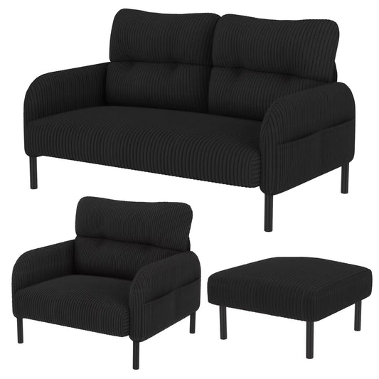 Ensemble canapé d’angle modulable en velours côtelé avec poches latérales