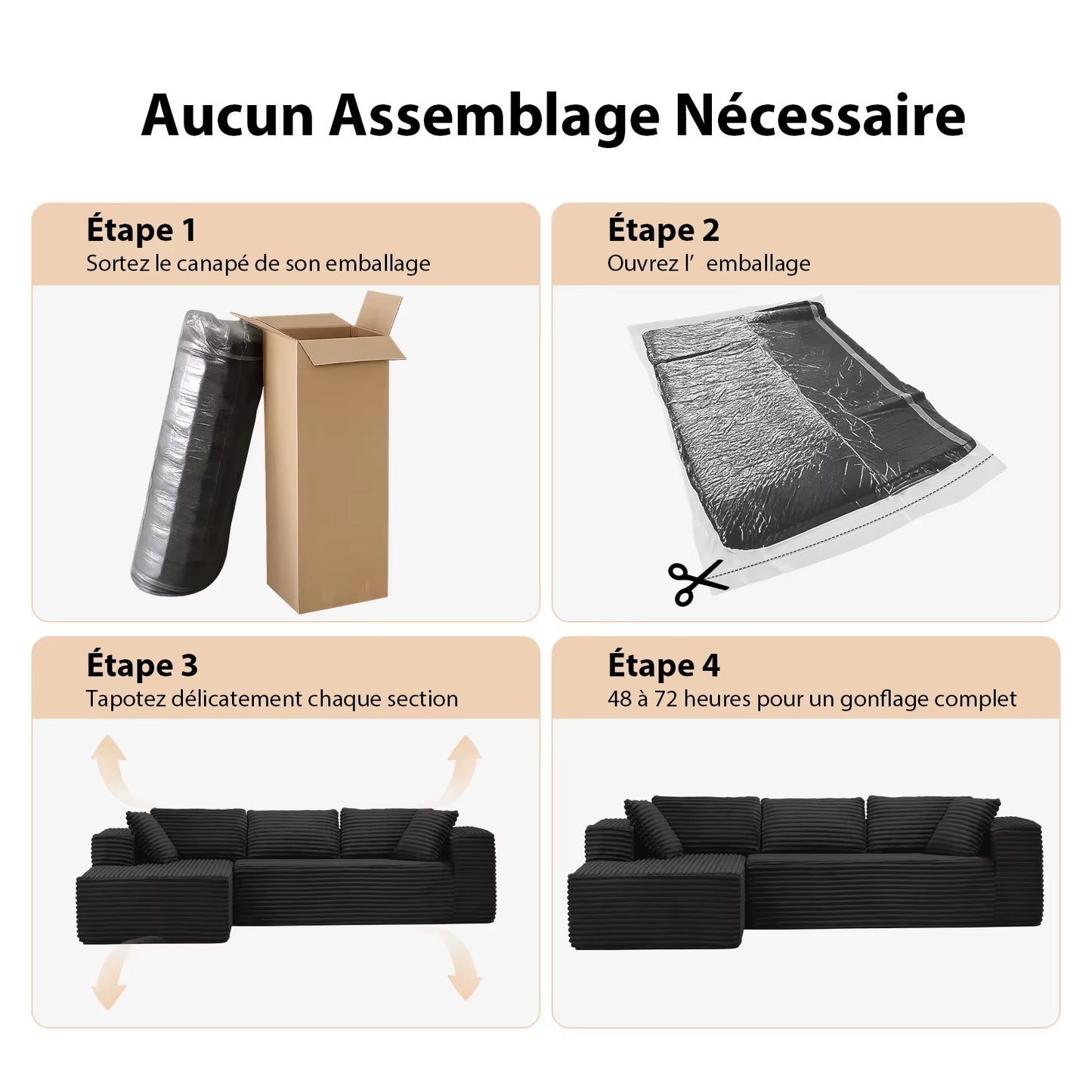 Canapé d’angle en tissu avec méridienne pour salon, 105 pouces