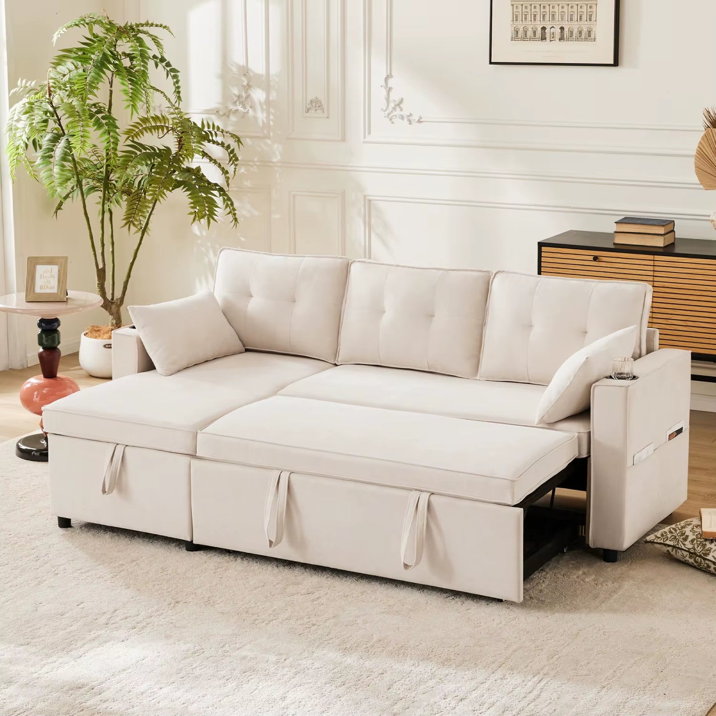 Canapé d’angle de luxe avec rangement, style italien avec méridienne