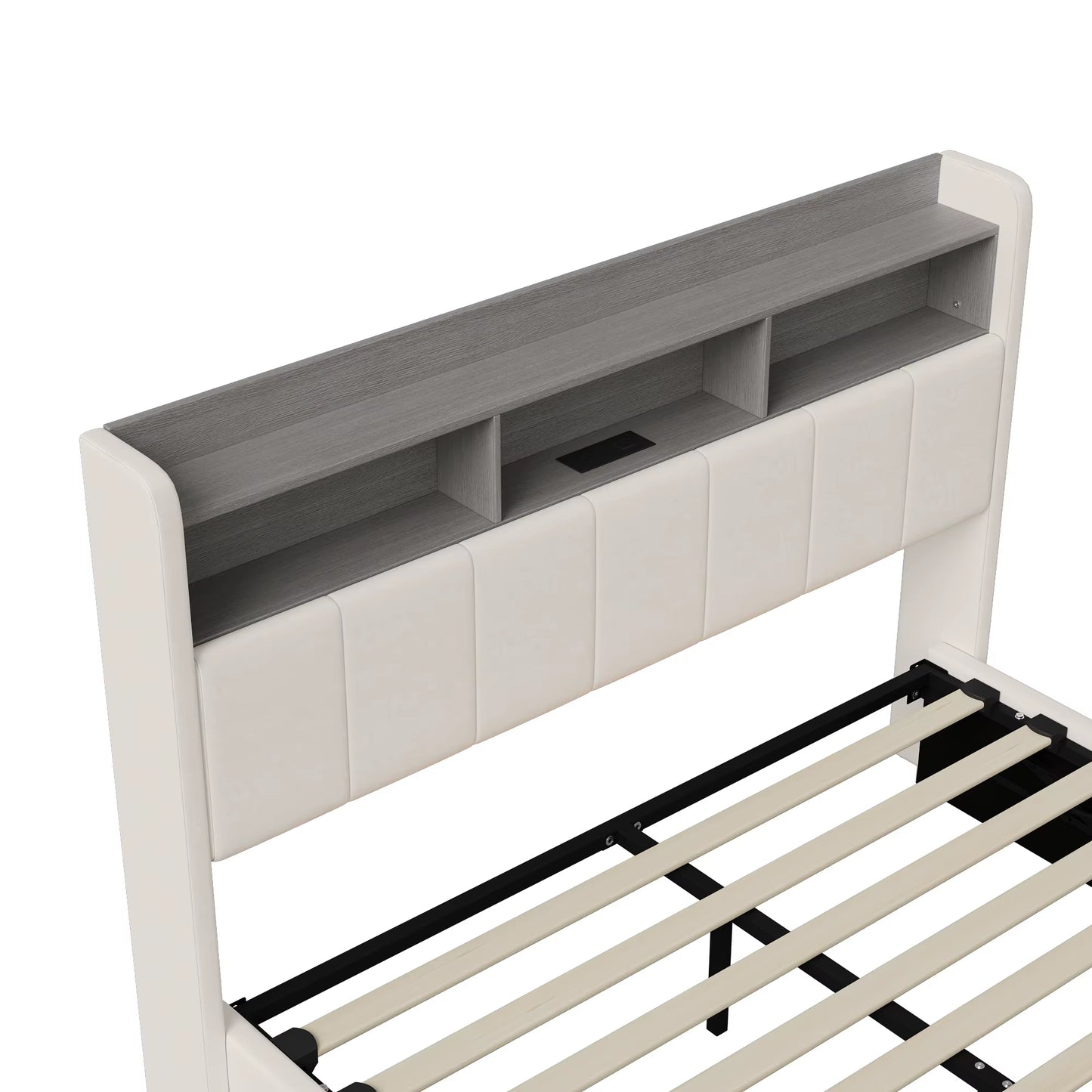 Cadre de lit double rembourré blanc avec rangement, LED et port USB