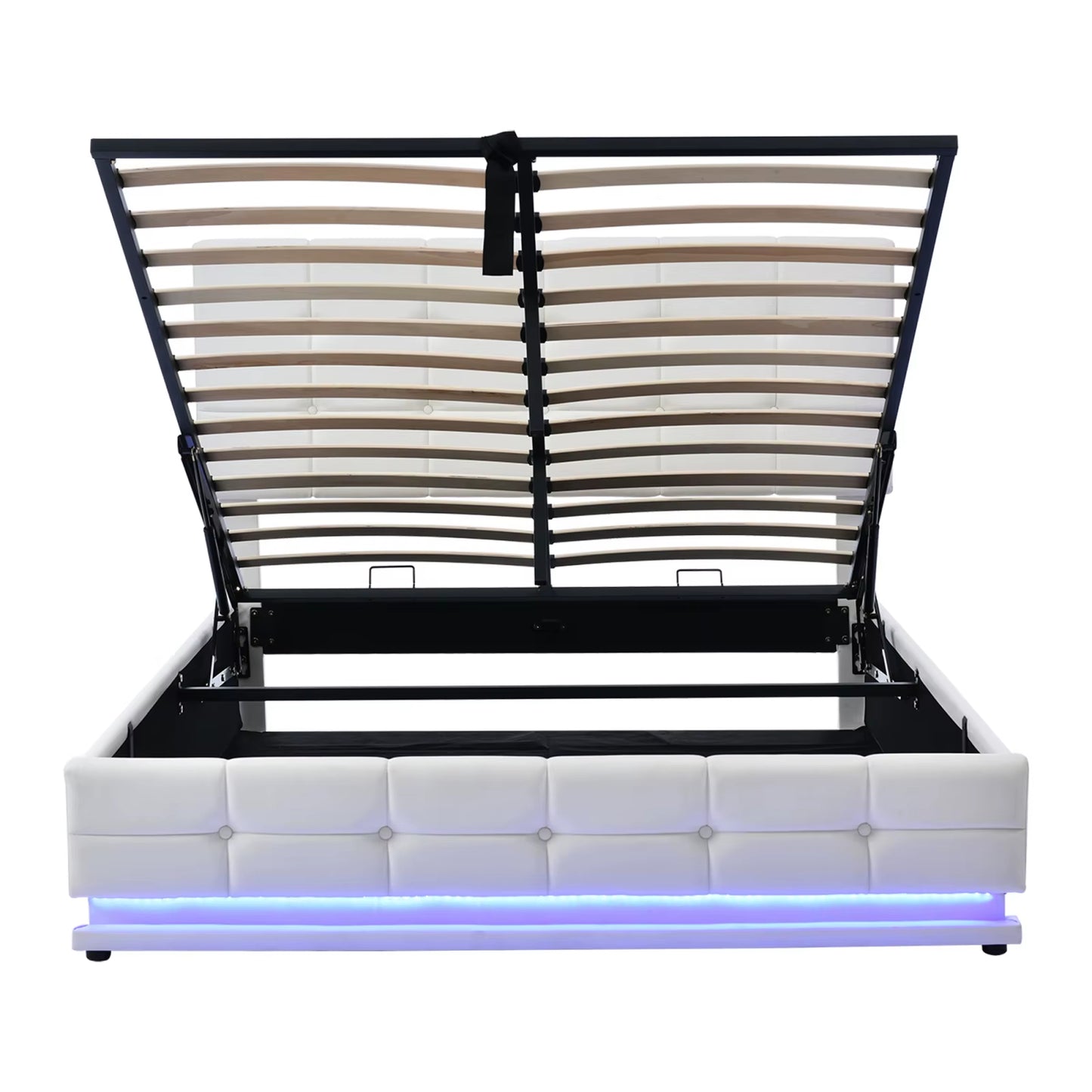 Cadre de lit double 140x200 cm en PU blanc avec rangement, sans matelas