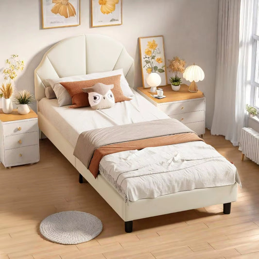 Lit enfant 90x200 cm velours avec tête réglable pour garçons et filles