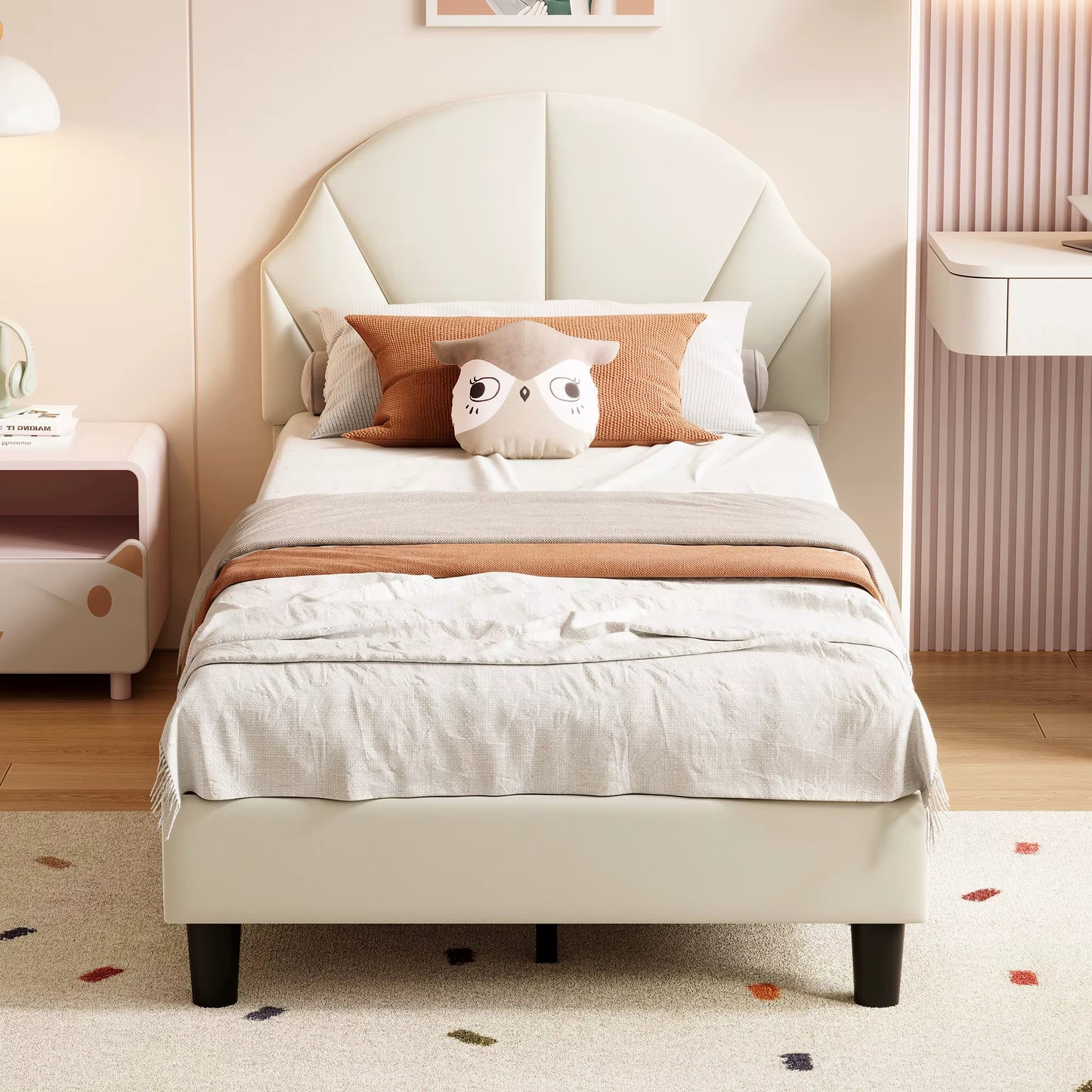 Lit enfant 90x200 cm velours avec tête réglable pour garçons et filles