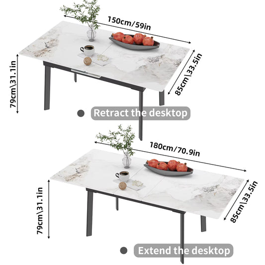 Table extensible en pierre agglomérée 180cm cadre métal pour 8-10 personnes
