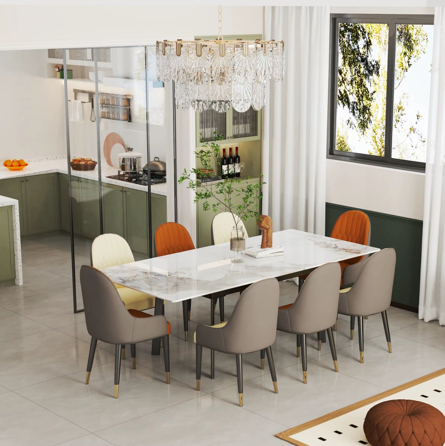 Table extensible en pierre agglomérée 180cm cadre métal pour 8-10 personnes