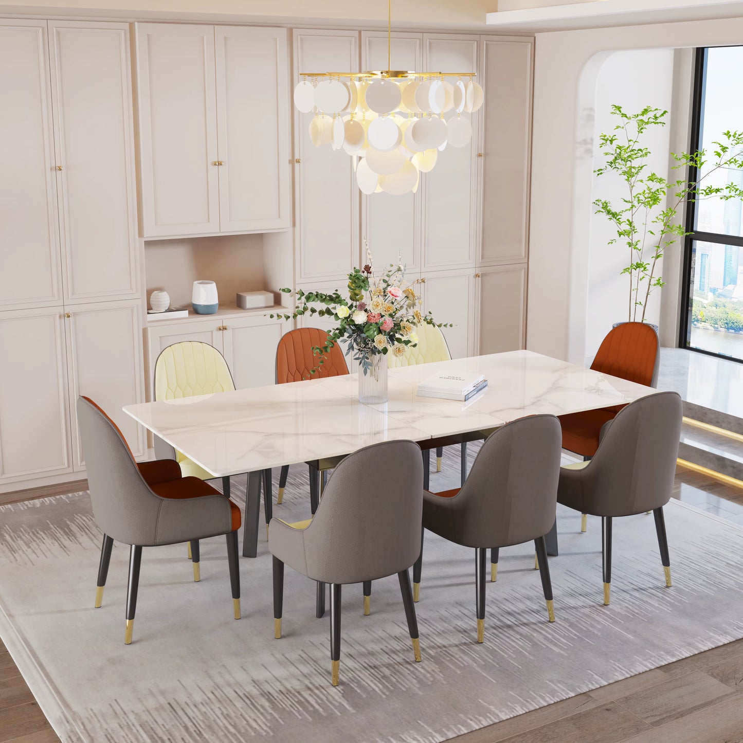 Table extensible en pierre agglomérée 180cm cadre métal pour 8-10 personnes