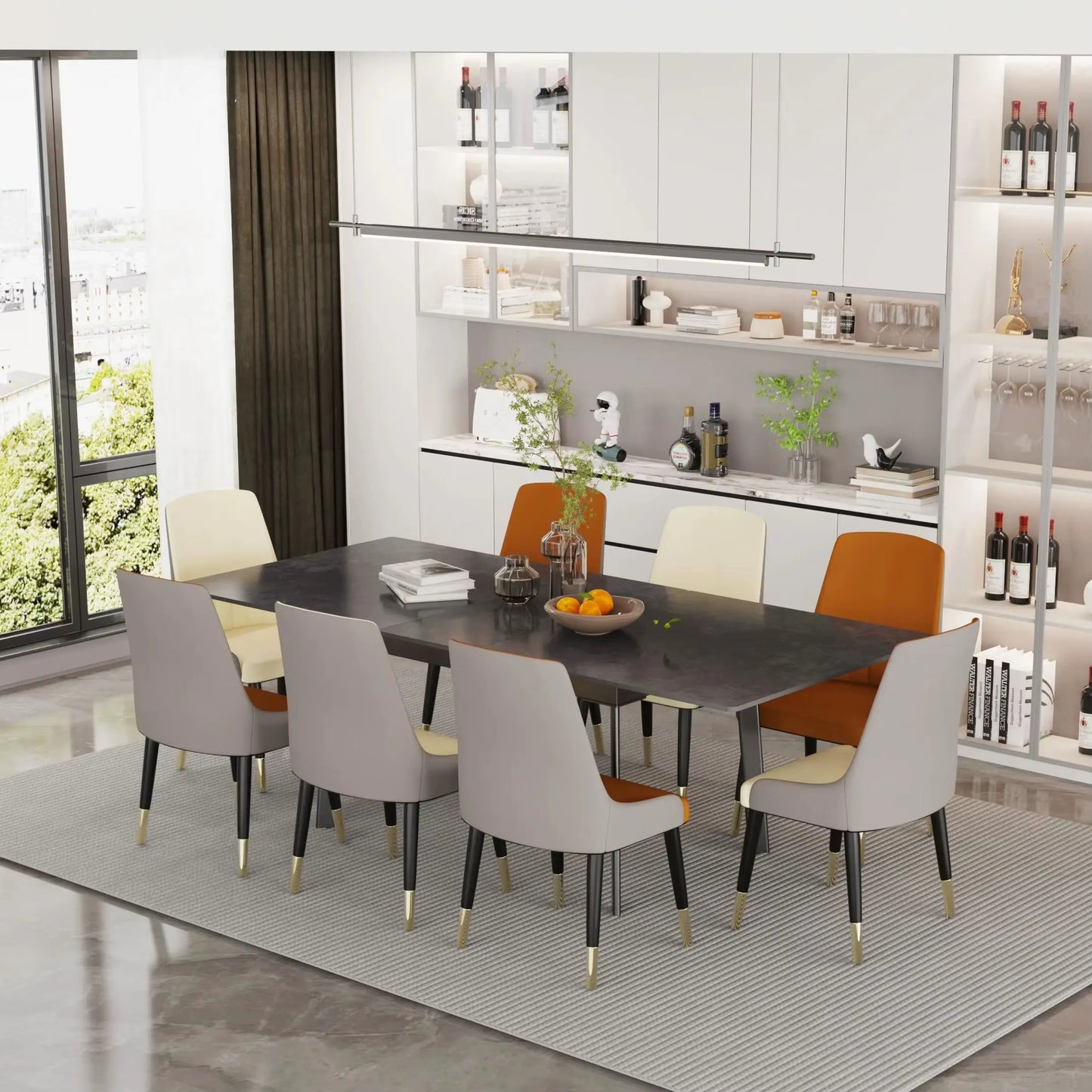 Table extensible en pierre agglomérée 180cm cadre métal pour 8-10 personnes