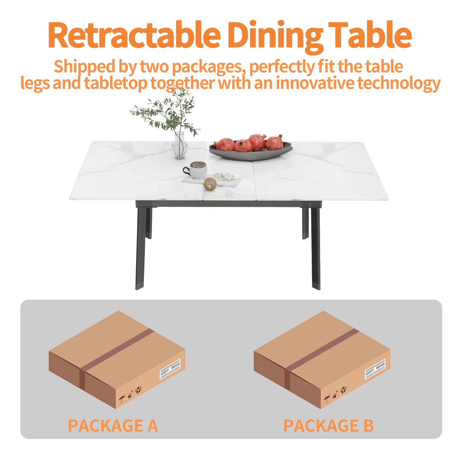 Table extensible en pierre agglomérée 180cm cadre métal pour 8-10 personnes