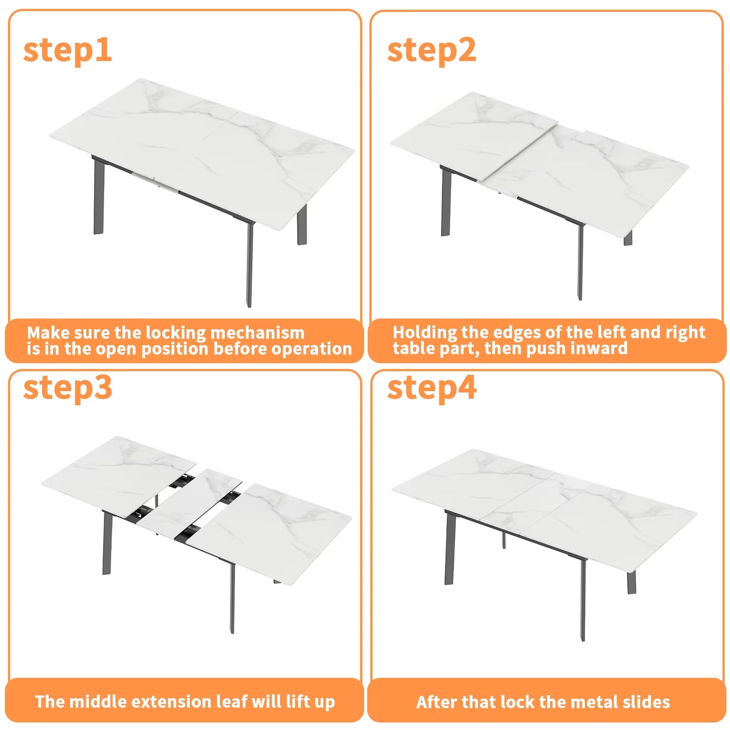 Table extensible en pierre agglomérée 180cm cadre métal pour 8-10 personnes
