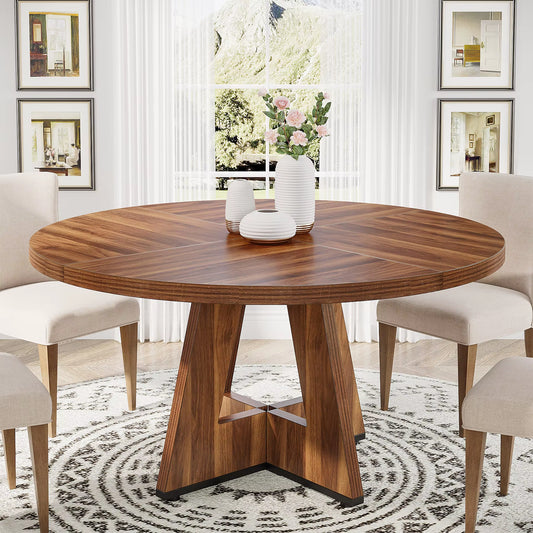Table à manger ronde style ferme, petite table cuisine 47" pour 4