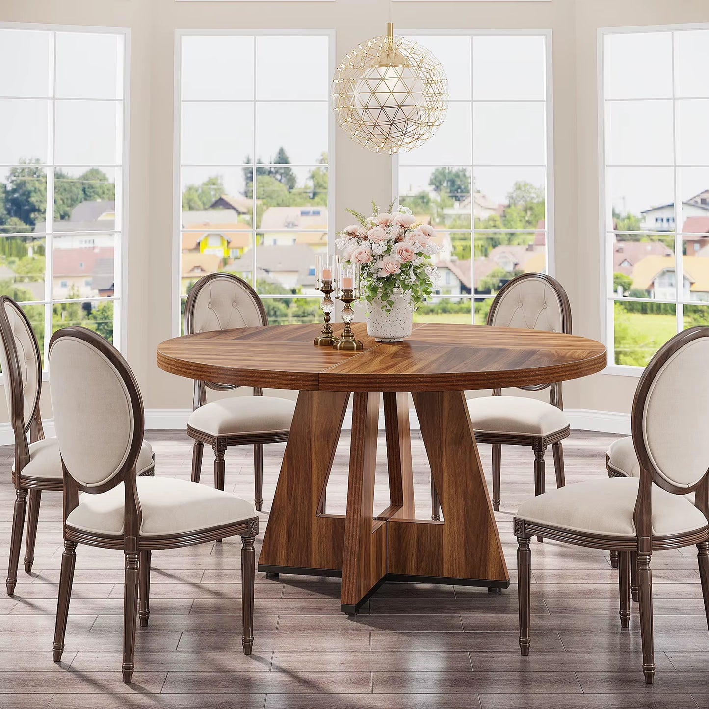 Table à manger ronde style ferme, petite table cuisine 47" pour 4