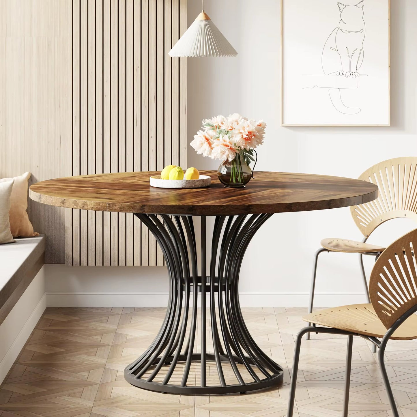 Table ronde 47" style ferme pour 4-6 personnes cuisine industrielle