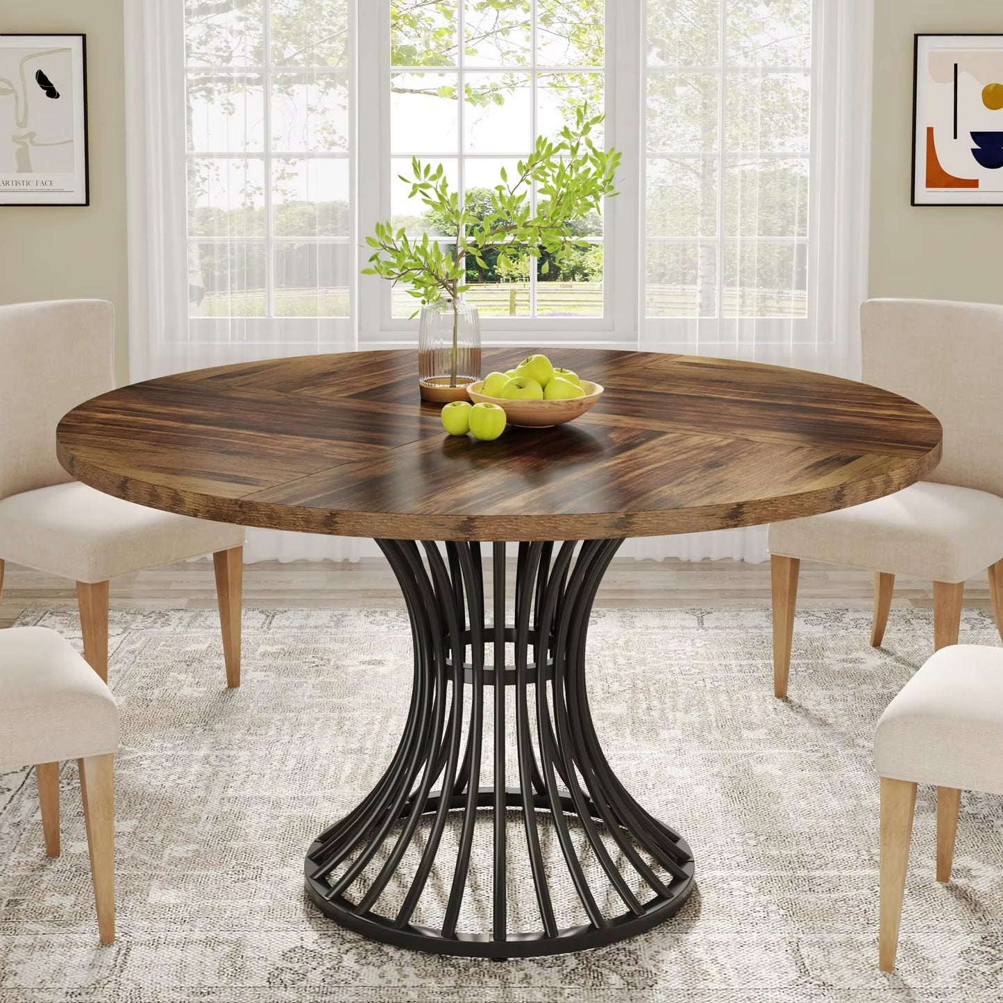 Table ronde 47" style ferme pour 4-6 personnes cuisine industrielle