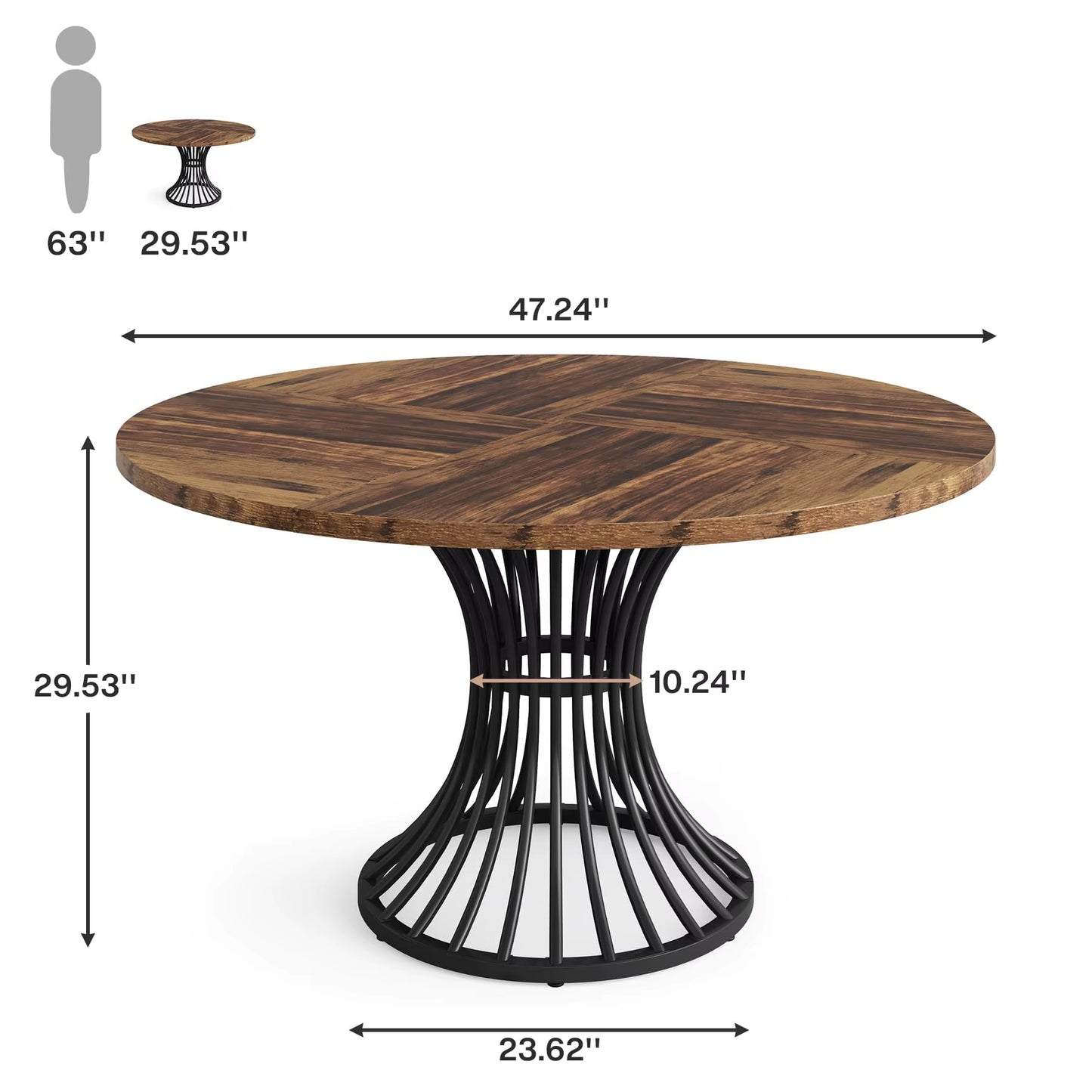 Table ronde 47" style ferme pour 4-6 personnes cuisine industrielle