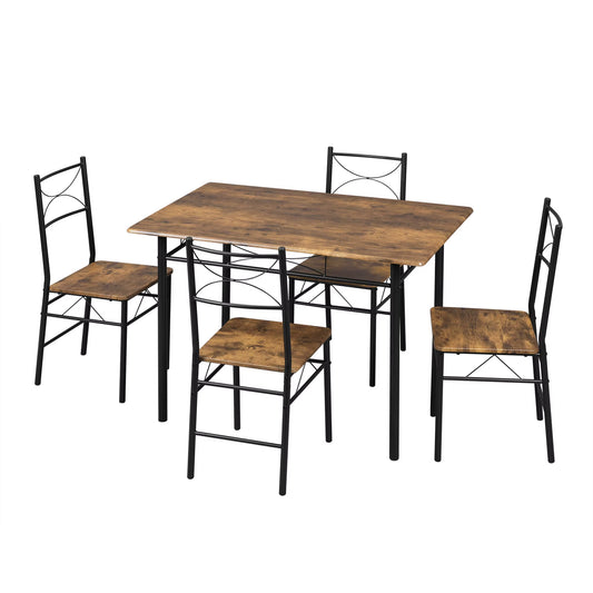 Table rectangulaire + 4 chaises cadre métal, set repas 4 personnes