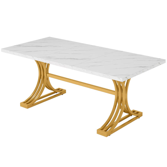 Table rectangulaire moderne 63" blanc marbre synthétique, 4-6 personnes