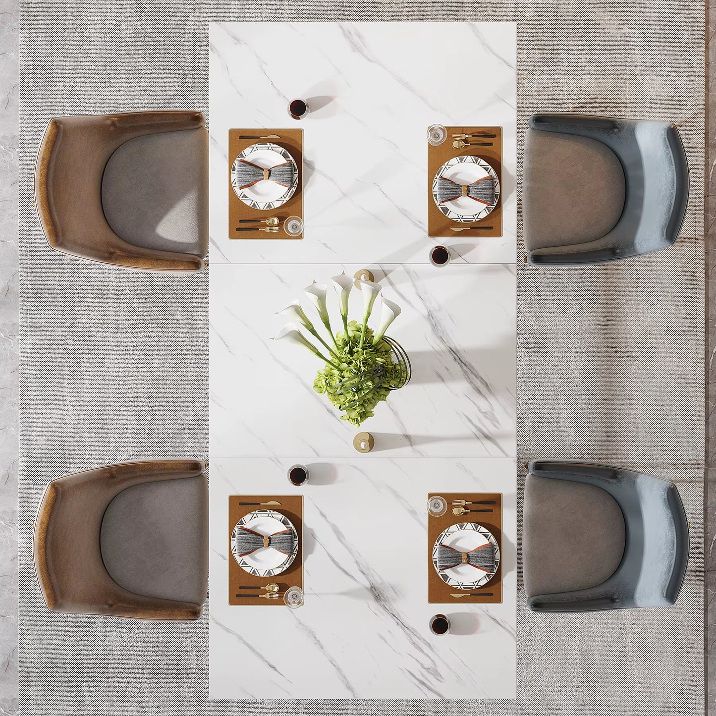 Table rectangulaire moderne 63" blanc marbre synthétique, 4-6 personnes