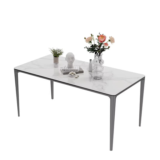 Table de cuisine luxueuse 1,6m marbre et verre Guatemala, pieds alu anti-rouille
