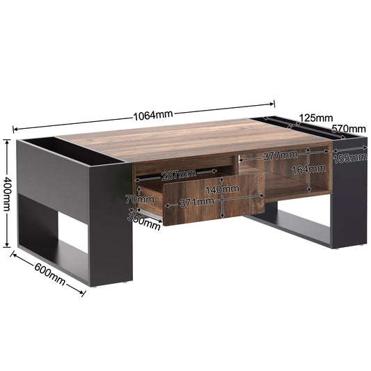 Table de canapé moderne avec tiroirs sans poignée et rangement double face