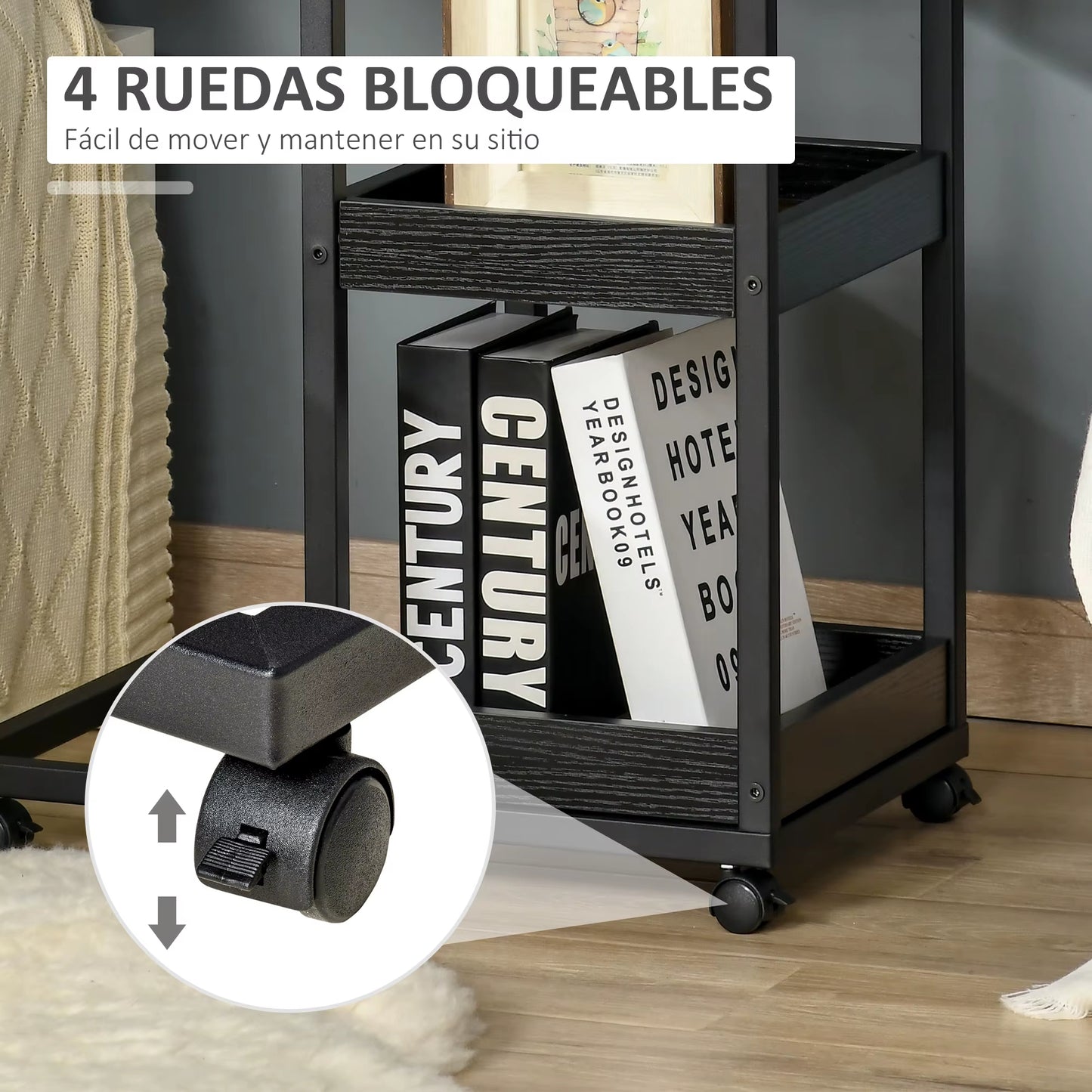 Table d'appoint marron foncé avec roulettes 51x33x66 cm, mobile et pratique