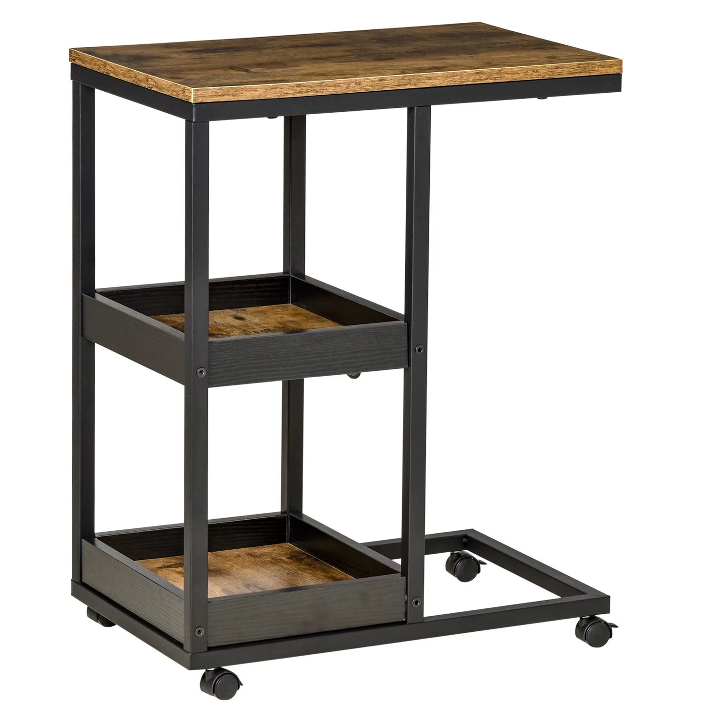 Table d'appoint marron foncé avec roulettes 51x33x66 cm, mobile et pratique