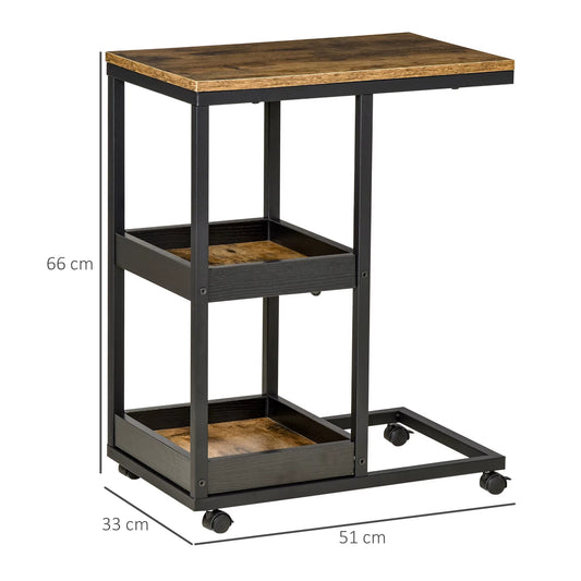 Table d'appoint marron foncé avec roulettes 51x33x66 cm, mobile et pratique