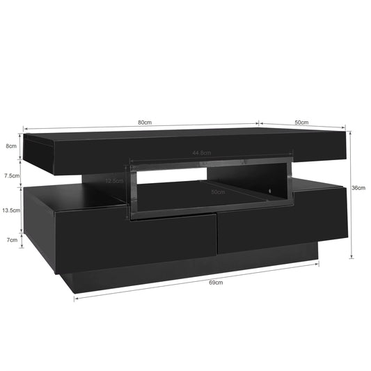 Table basse rectangulaire moderne laquée, rangement salon pratique